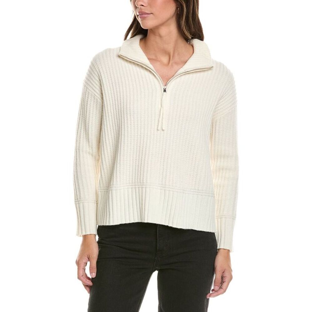 Alashan Cashmere Womens  Morgan Textured 1/2-Zip Wool Sweater, White